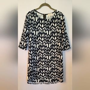 Everly Womens Navy Blue & White Geometric Design 3/4 Sleeve Dress Size S…